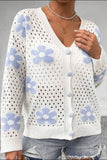 Flower Hollowed Out Button Down Long Sleeve Cardigan