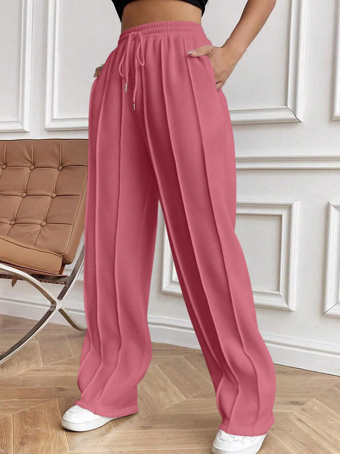 Drawstring Elastic Waist Pants with Pockets - Trendsi