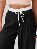 Contrast Waistband Drawstring Wide Leg Pants - Trendsi