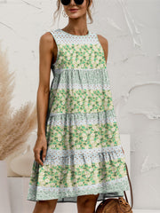 Tiered Printed Round Neck Sleeveless Dress Trendsi