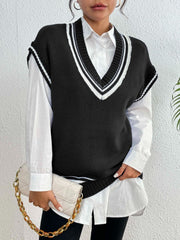 Contrast Trim V-Neck Sweater Vest - Trendsi