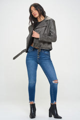 Coalition LA Zip Up Biker Jacket with Belt - Trendsi