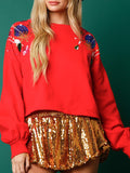 Sequin Round Neck Dropped Shoulder Sweatshirt - Flyclothing LLC