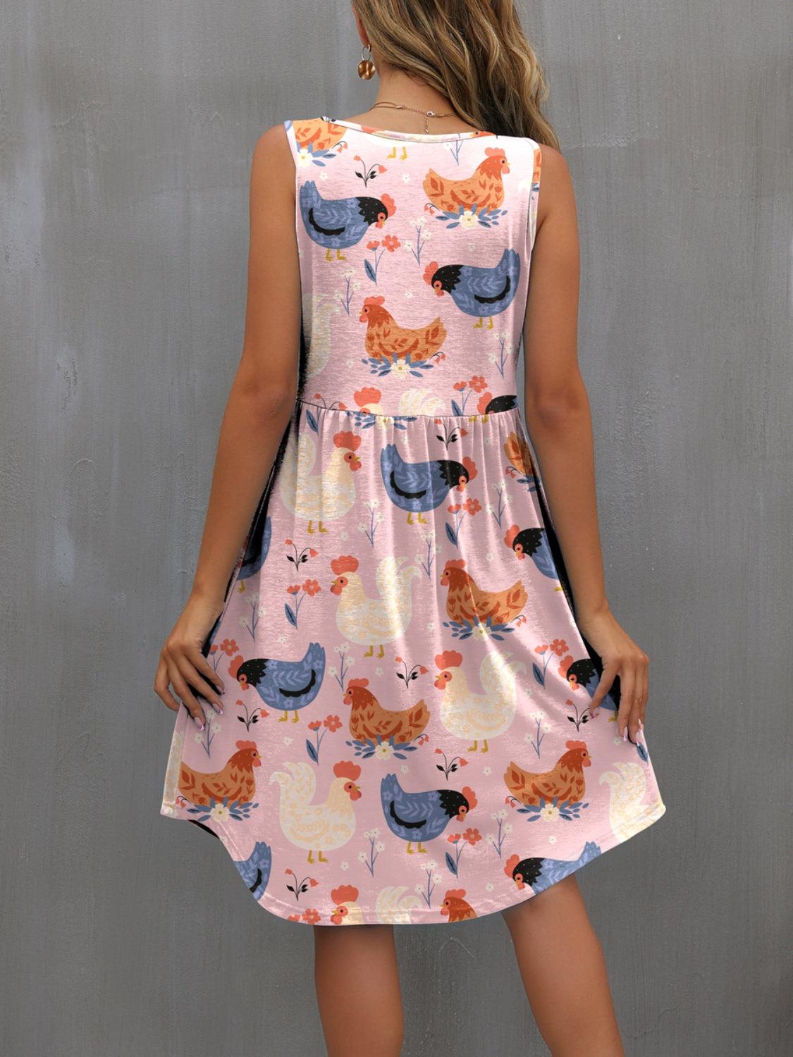 Printed Round Neck Sleeveless Dress Trendsi