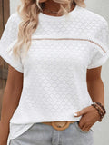 Eyelet Round Neck Short Sleeve Blouse - Flyclothing LLC