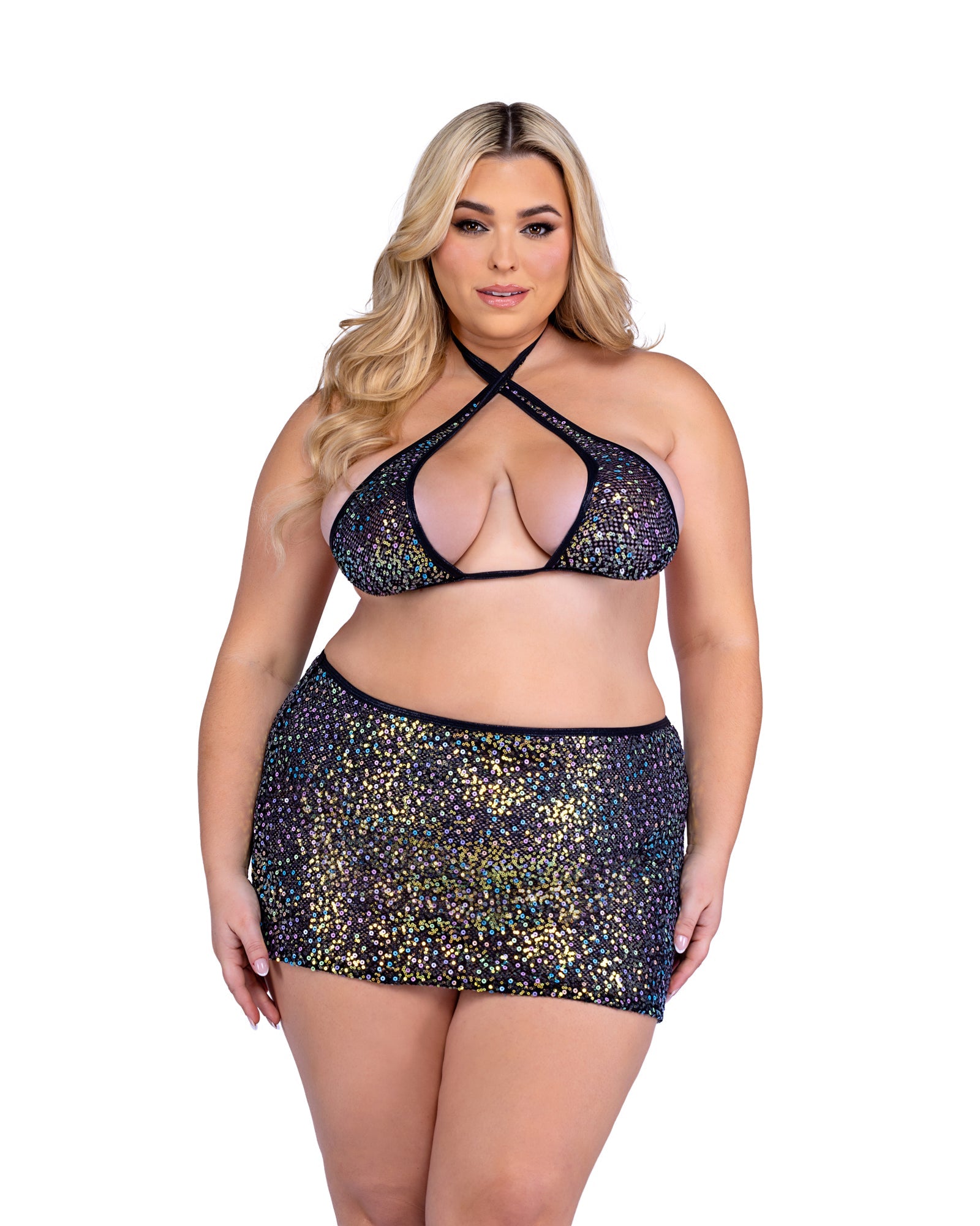 Roma Costume 6433 Sequin Fishnet Criss-Cross Top - Flyclothing LLC