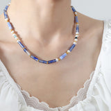 Freshwater Pearl Titanium Steel Geometric Bead Necklace - Flyclothing LLC