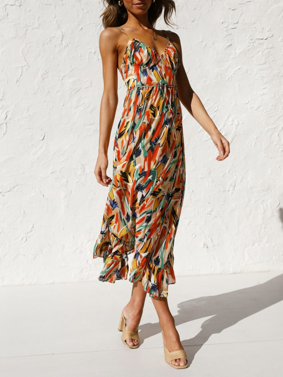 Printed Sleeveless Midi Cami dress - Flyclothing LLC