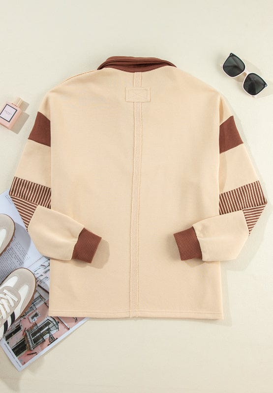 Color Block Johnny Collar Long Sleeve Sweatshirt - Trendsi