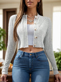 Button Up Round Neck Long Sleeve Cardigan