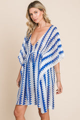 Cotton Bleu by Nu Lab Tied Striped Plunge Half Sleeve Cover-Up Trendsi