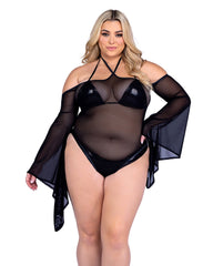 Roma Costume 6497 Sheer Mesh Romper with Bell Sleeves - Flyclothing LLC