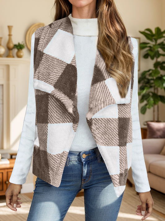 Plaid Open Front Vest Coat