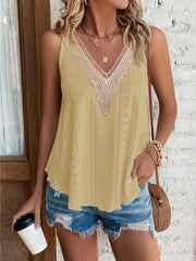 Eyelet V-Neck Wide Strap Tank - Flyclothing LLC