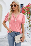 Frill Notched Short Sleeve Blouse - Flyclothing LLC