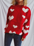 Heart Round Neck Dropped Shoulder Sweater - Trendsi