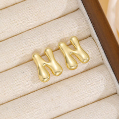 18K Gold-Plated Bubble Letter Stud Earrings - Trendsi