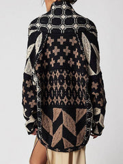 Collared Neck Long Sleeve Cardigan - Trendsi