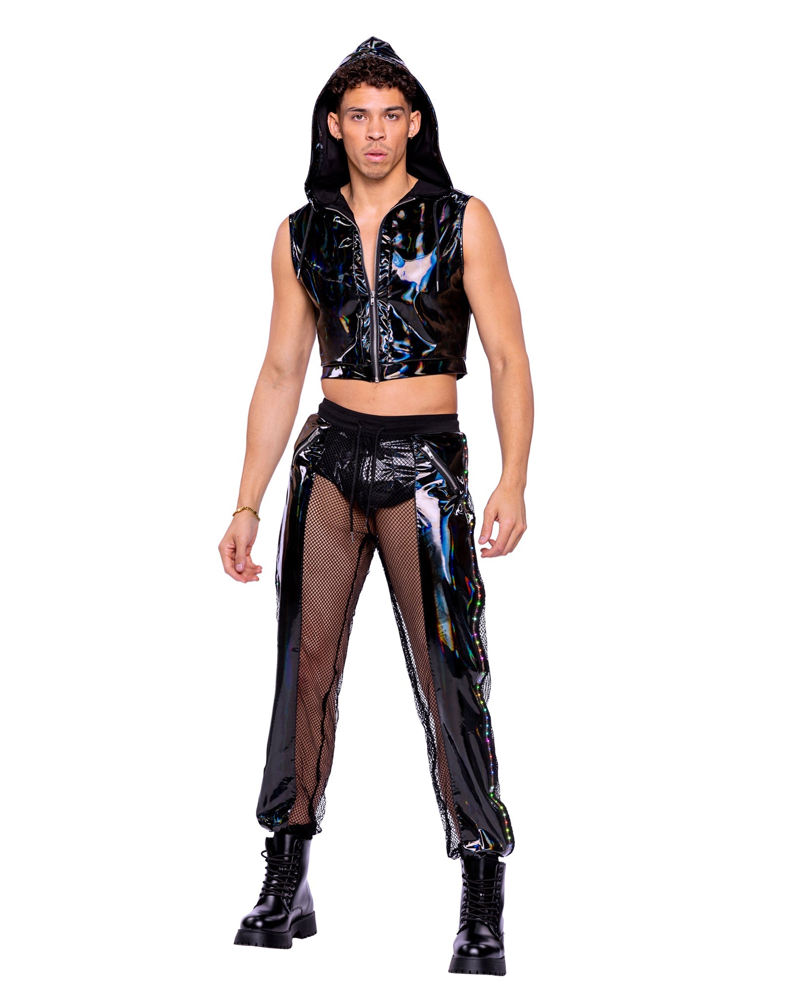 Roma Costume 6511 Pride Vinyl & Fishnet Light-Up Joggers