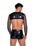 Roma Costume 6518 Vinyl with Iridescent Print Long Sleeved Fishnet Top - Flyclothing LLC