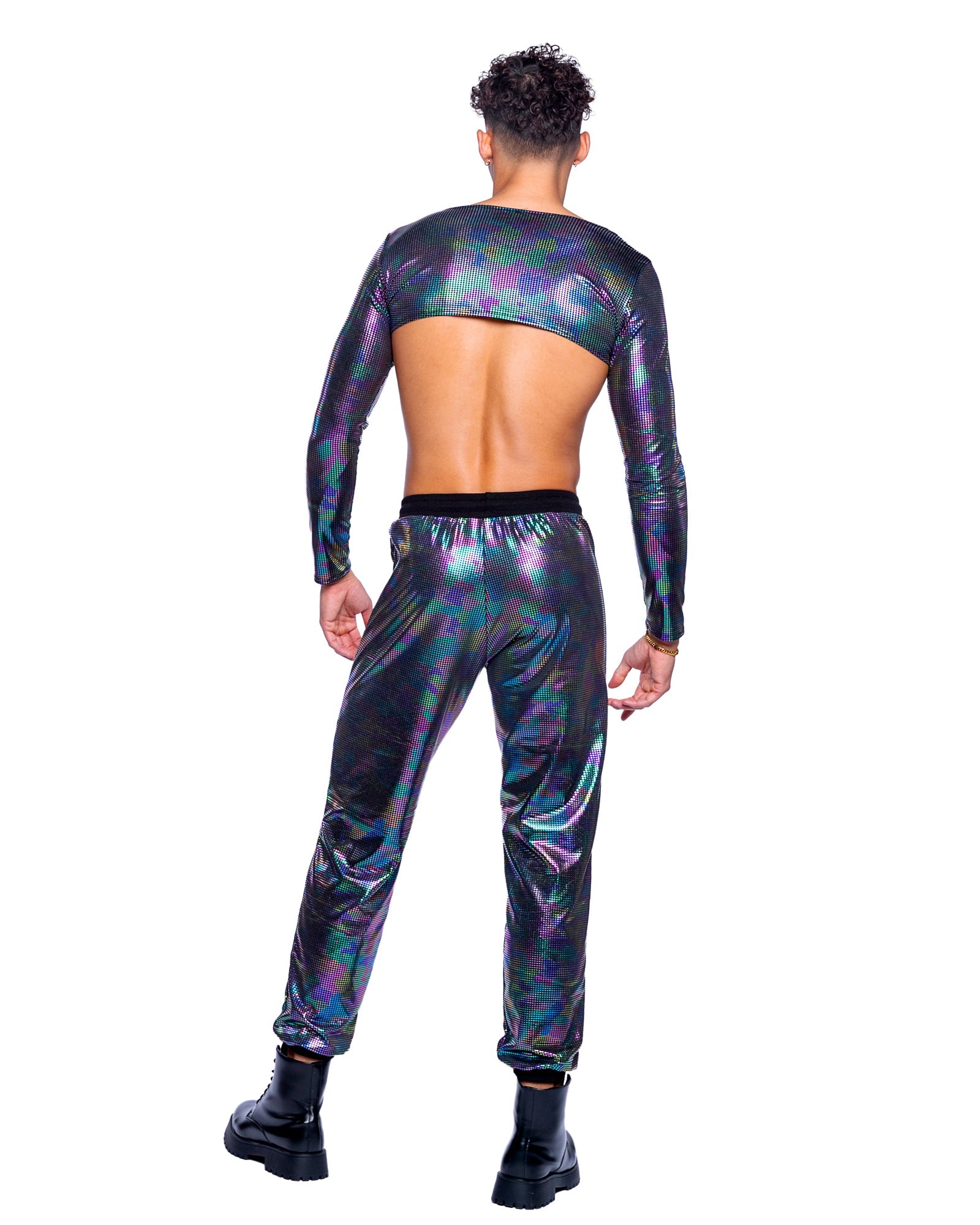 Roma Costume 6531 Rainbow Shimmer Camouflage Long Sleeved Crop Top - Flyclothing LLC