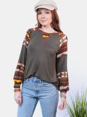 Celeste Full Size Geometric Round Neck Long Sleeve Top - Trendsi