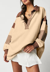 Color Block Johnny Collar Long Sleeve Sweatshirt - Trendsi