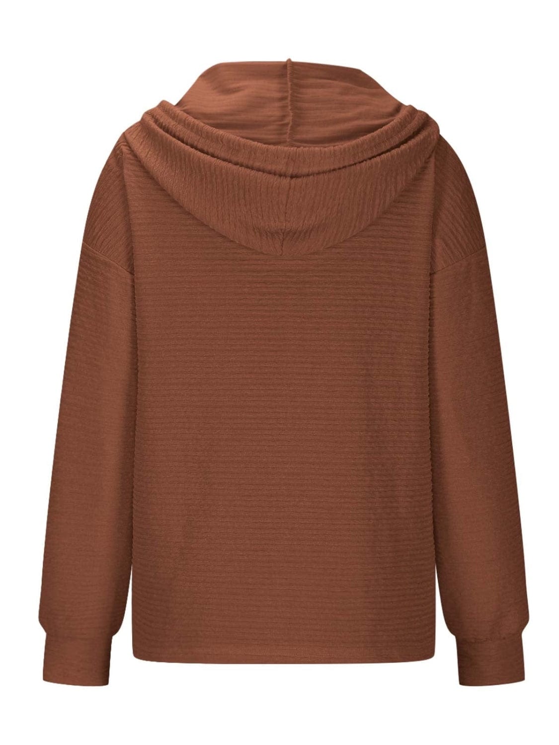 Drawstring Quarter Button Long Sleeve Hoodie - Trendsi