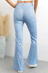 Printed High Waist Flare Pants with Pockets - Trendsi