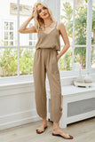 V-Neck Spaghetti Strap Sleeveless Jumpsuit - Flyclothing LLC