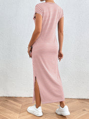 Tied Striped Round Neck Short Sleeve Tee Dress