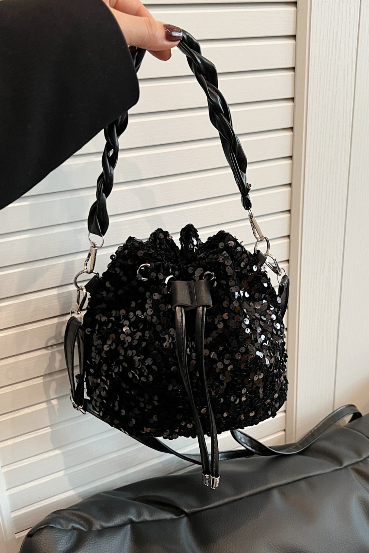 Sequin Drawstring Bucket Bag