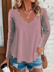 Eyelet Long Sleeve Blouse - Trendsi