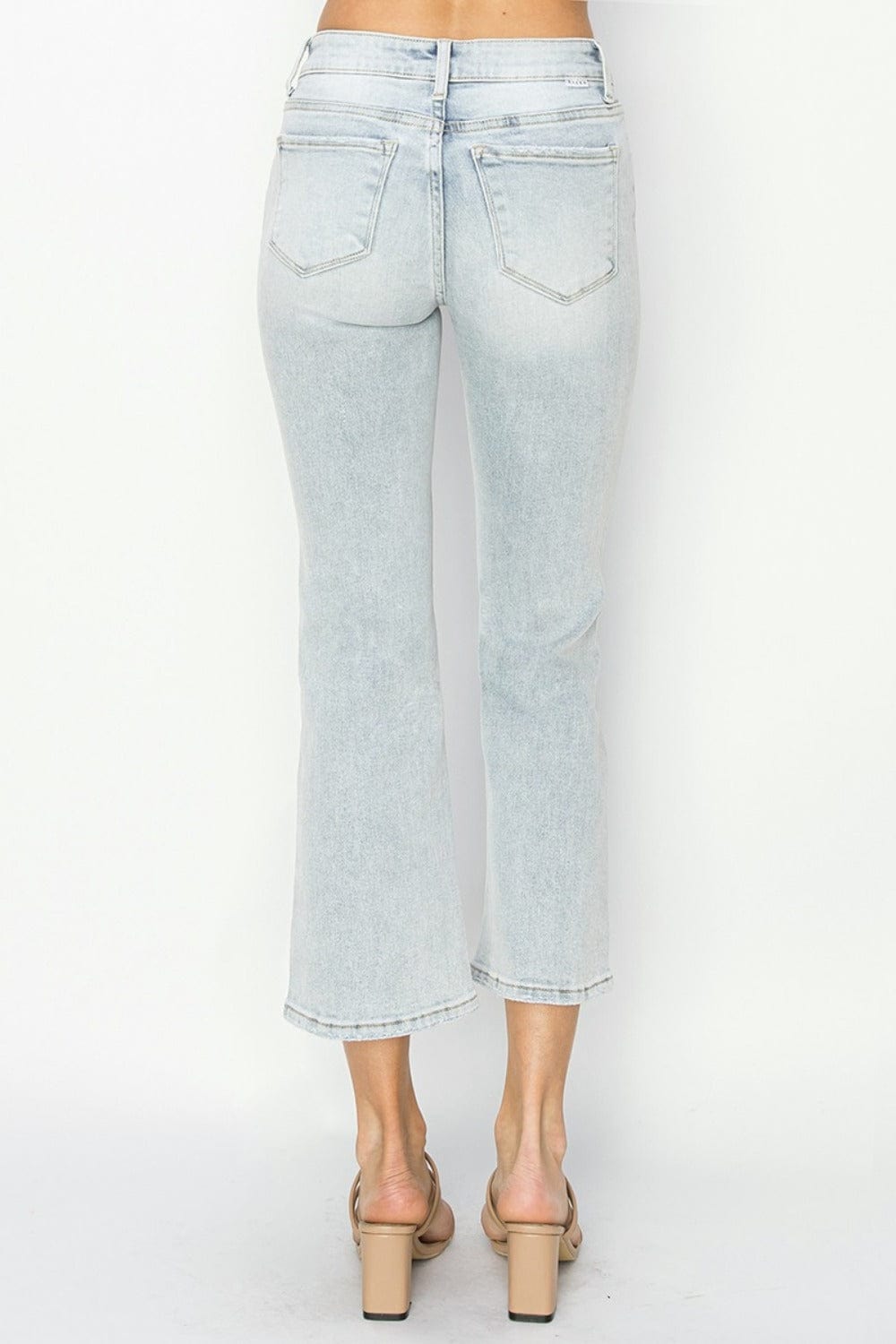 RISEN Full Size Mid Rise Cropped Flare Jeans - Trendsi