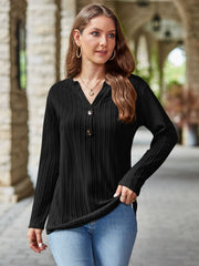 Mandy Notched Long Sleeve T-Shirt - Trendsi