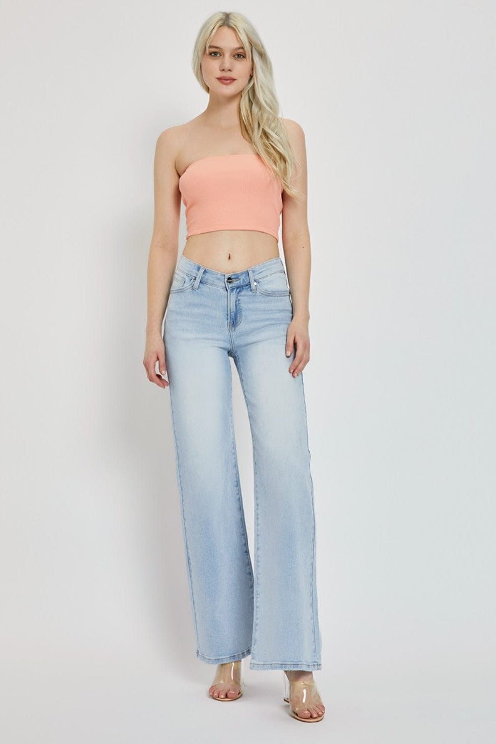 RISEN Full Size Wide Leg V Dipped Front Waist Jeans - Trendsi