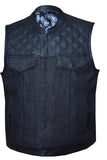 Unik International Mens Denim Black/White Leather Club Vest - Flyclothing LLC