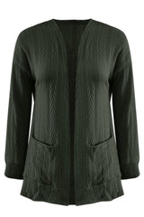 Full Size Textured Open Front Long Sleeve Cardigan - Trendsi