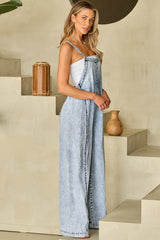 Square Neck Wide Strap Denim Overalls Trendsi