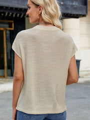 Exposed Seam Round Neck Short Sleeve Sweater - Trendsi