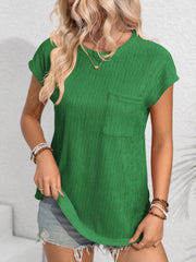 Round Neck Cap Sleeve Blouse Trendsi