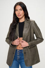 Coalition LA Single-Breasted Vegan Leather Blazer - Trendsi