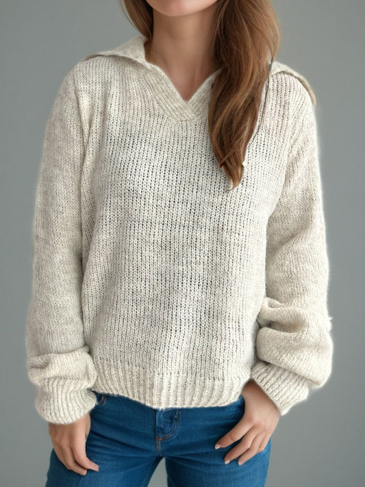 Collared Neck Long Sleeve Sweater - Trendsi