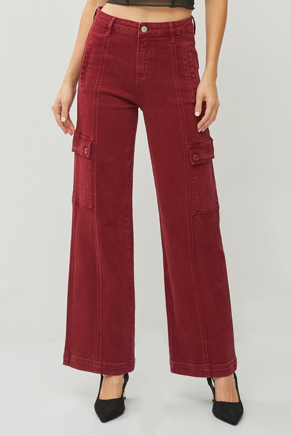 RISEN Full Size High Rise Wide Leg Cargo Jeans - Trendsi