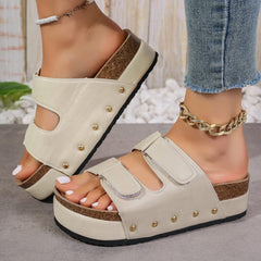 PU Leather Studded Platform Sandals - Trendsi