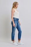 Judy Blue Full Size Plaid Print Cuff Straight Leg Jeans with Pockets - Trendsi