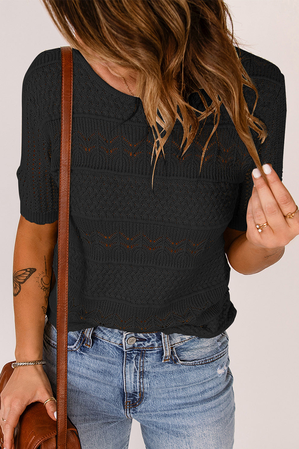 Round Neck Short Sleeve Knit Top - Flyclothing LLC