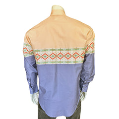 Rockmont Clothing Native Pattern Peach & Blue 2-Tone Print Western Shirt