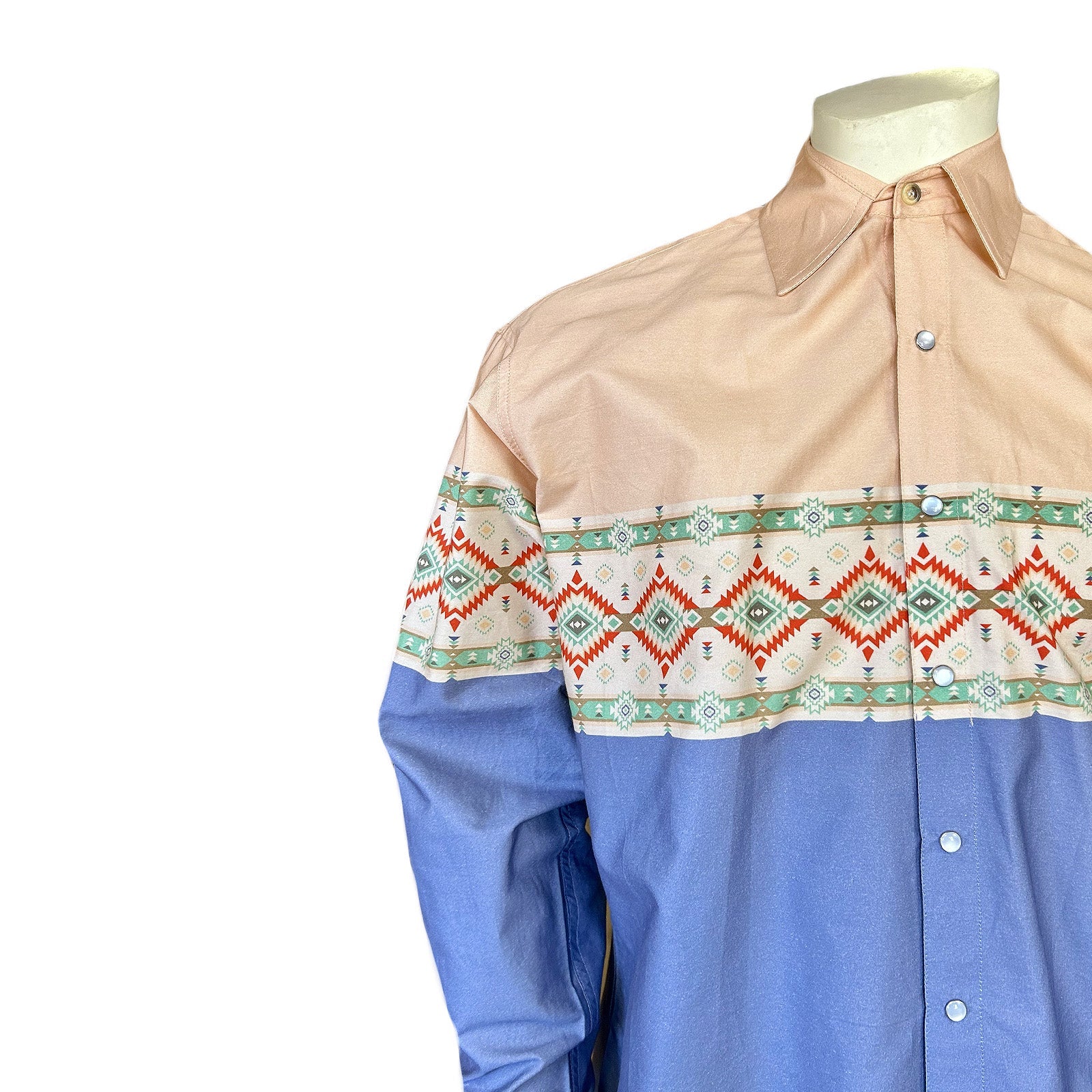 Rockmont Clothing Native Pattern Peach & Blue 2-Tone Print Western Shirt