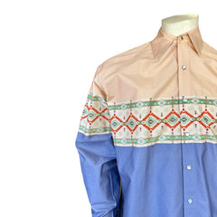 Rockmont Clothing Native Pattern Peach & Blue 2-Tone Print Western Shirt